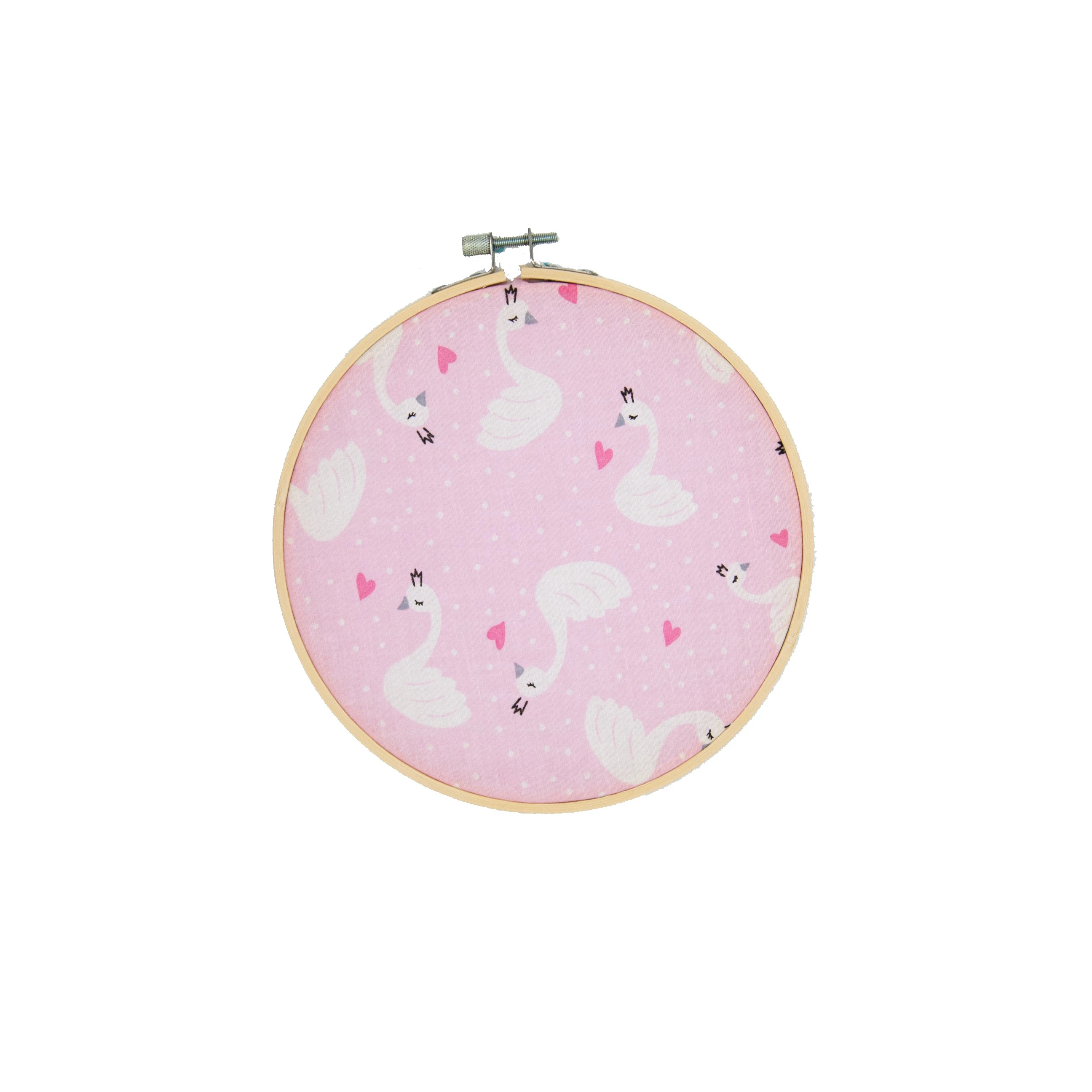 

(5pcs/set) original design Nature Bamboo round and fabric wall decorations home Children girl's room decor Pink Printing No.QS01