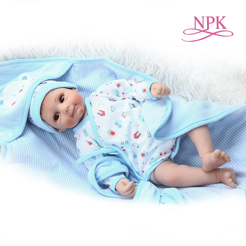 NPK 49 см очень милая Кукла Новорожденный мальчик в синем платье с одеялом