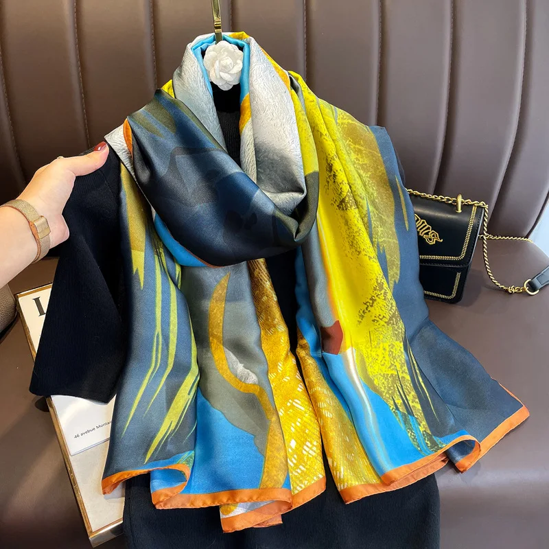 

Brand Designer Silk Scarf Women Long Shawls Wraps Autumn Bandana Scarves Pashmina Female Luxury Beach Hijab Foulard 90*180cm