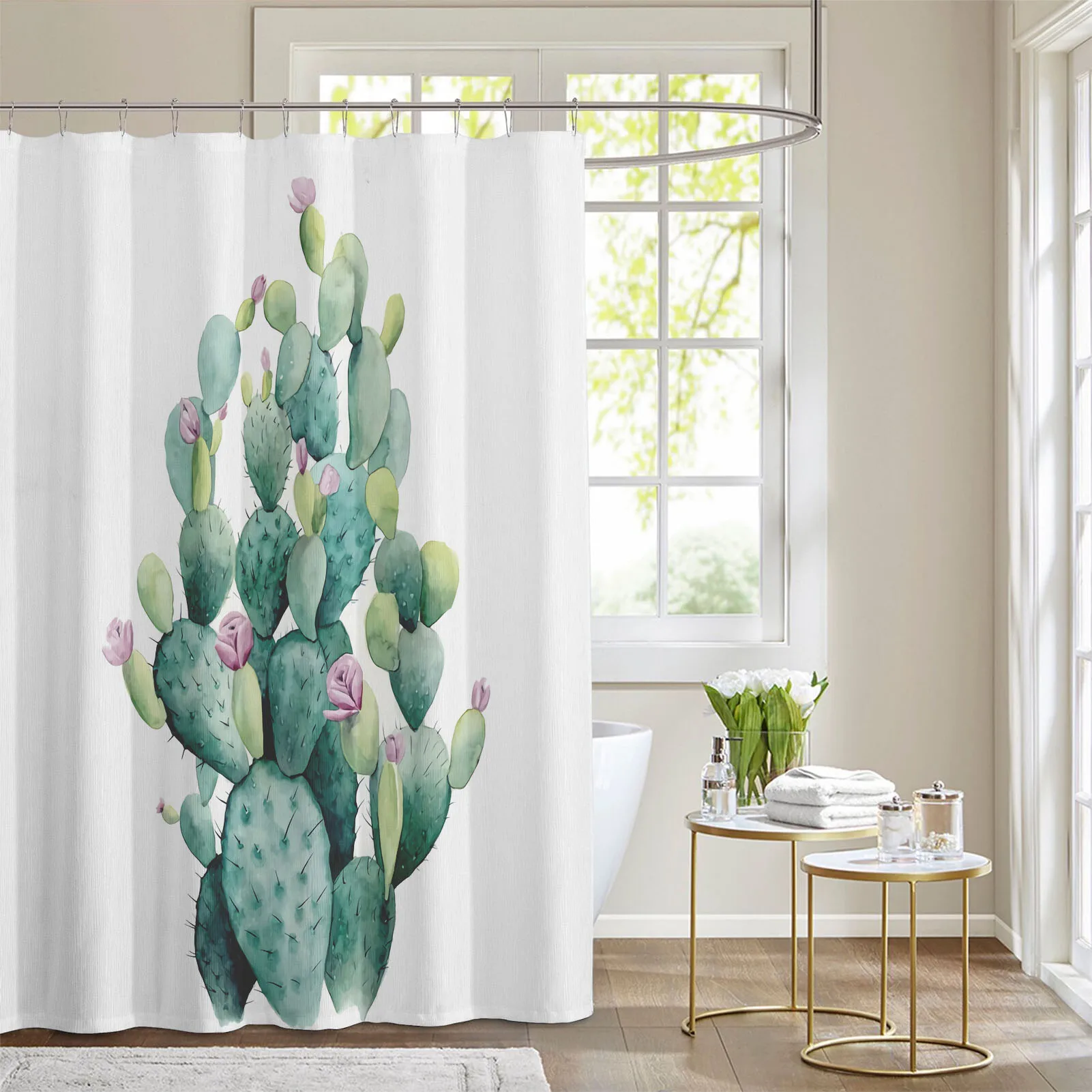 Simple And Fashionable Plant Cactus Tropical Shower Curtain, Waterproof And Mildew Proof Polyester Bathroom Shower Curtain