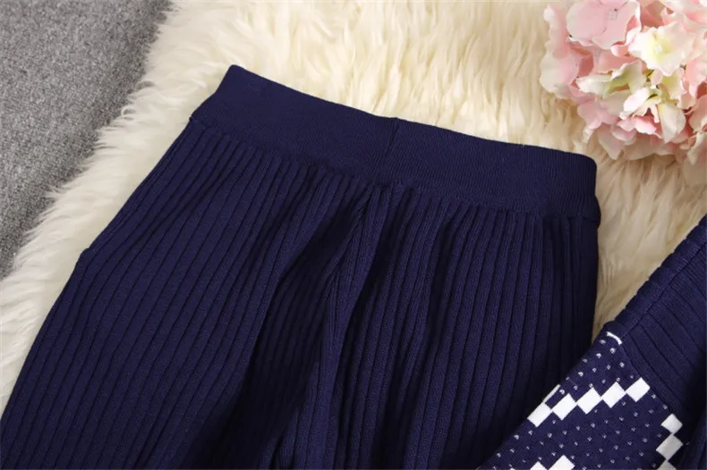 ALPHALMODA, Зимний пуловер с круглым вырезом, Свободный вязаный свитер+ широкие вязанные штаны, Женский Повседневный костюм из 2 предметов, черный и синий цвета