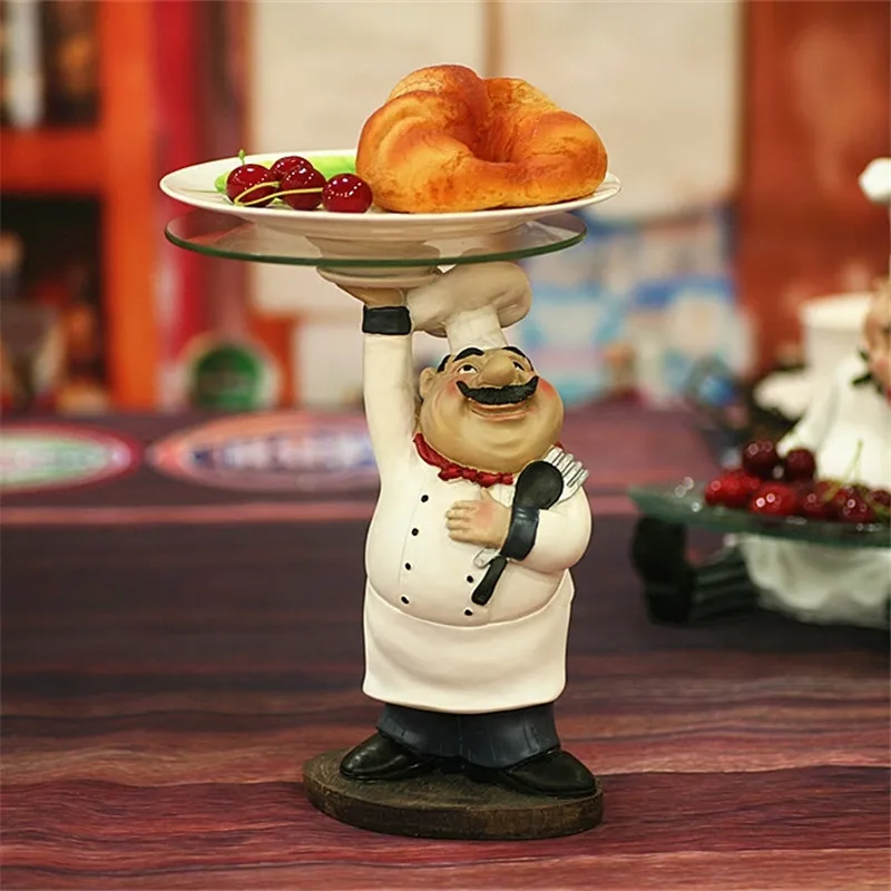 

Resin Hand Lifting Tray Chef Figurines Creative Living Room Decrations Fruit Storage Restaurant Ornaments For Home R4820