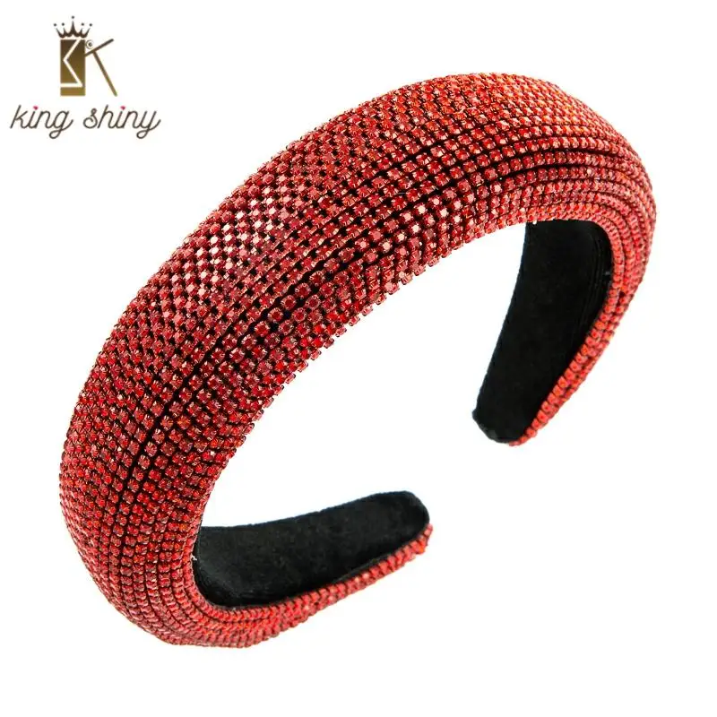 

Za Brand Gorgous Full Red Rhinestone Headband for Woman Vintage Hand Made Sparkly Crystal Sponge Hairband Female Party Headpiece