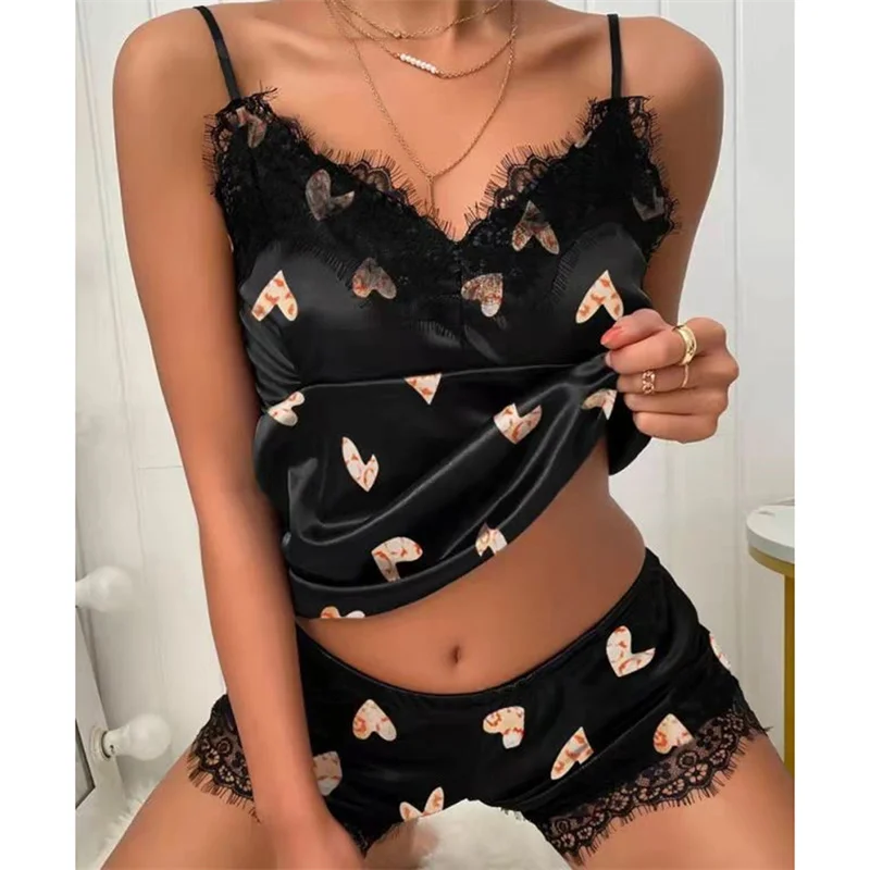 

Sexy Women Lace Eyelashes Sleepwear Comfortable Breathable Lingerie Nightgown Sleeveless Pajamas Sets Pajama And Shorts Sets