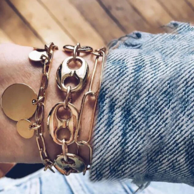 Tocona Подвески 3 шт./компл. панк полые геометрические золотые Braclets вафельная