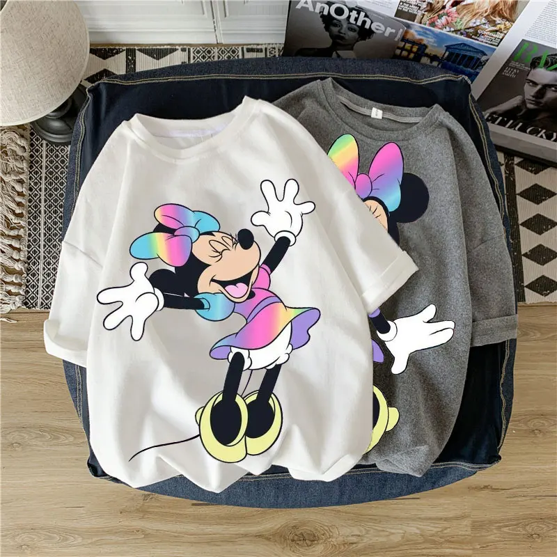 Модная женская футболка с мультипликационным 3D изображением Минни Харадзюку