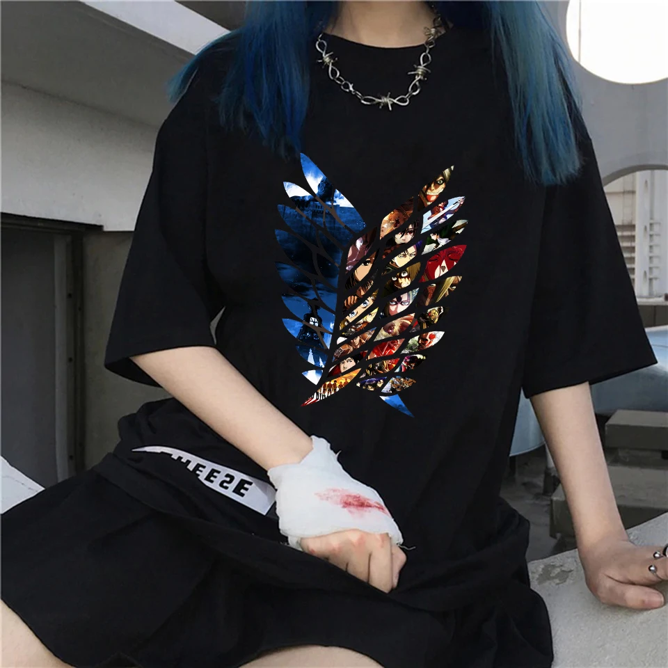 

Women's T-shirt Attack on Titan Print Summer Short Sleeve O-neck Casual Ullzang Tees Harajuku Tops Female T Shirt Woman Clothing