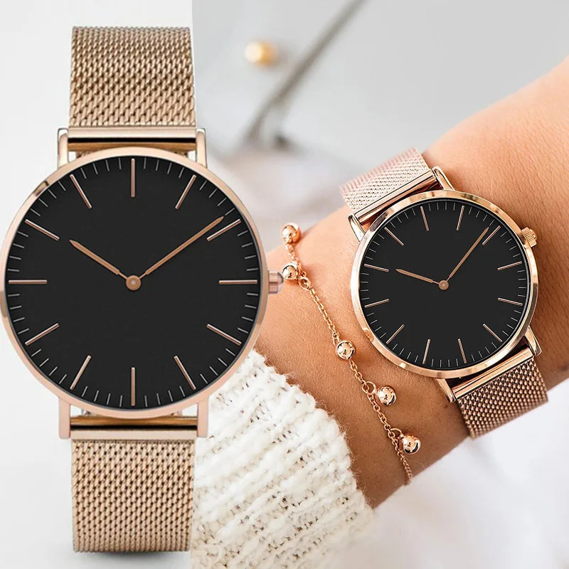 

Fashion Women Watches Ultra Thin Stainless Steel Mesh Belt Quartz Wrist Watch Ladies Dress Watch Classic Rose Gold Clock Casual