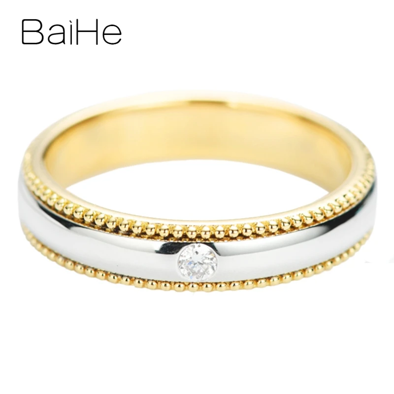 BAIHE Твердое 14 к желтое+ белое золото 0.04ct сертифицированное H/SI круглое натуральное бриллиантовое ювелирное изделие обручальное женское Подарочное кольцо
