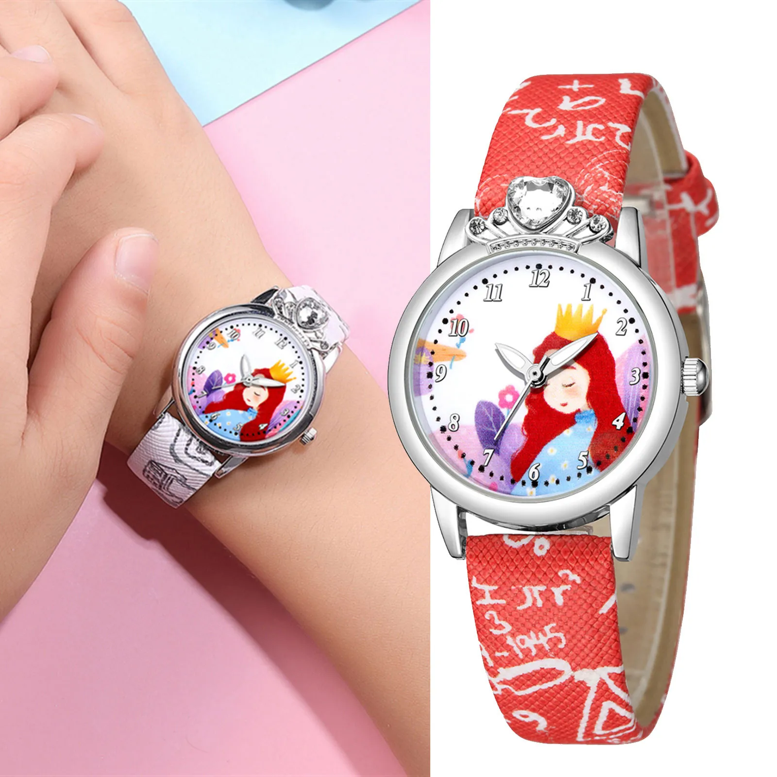 

Children Watches For Girl Fashion Sports Crown Princess Pattern Quartz Watchs Gift Christmas present Watch relogio infantil W3
