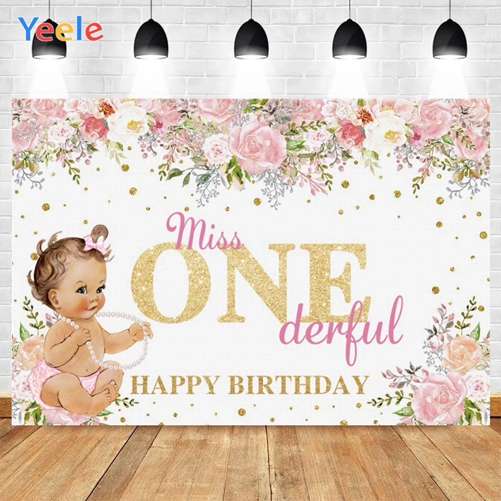 Happy Birthday Photo Background Photophone Cute Baby Flowers Photography Backdrops Studio Shoots for Decoration Customized Size