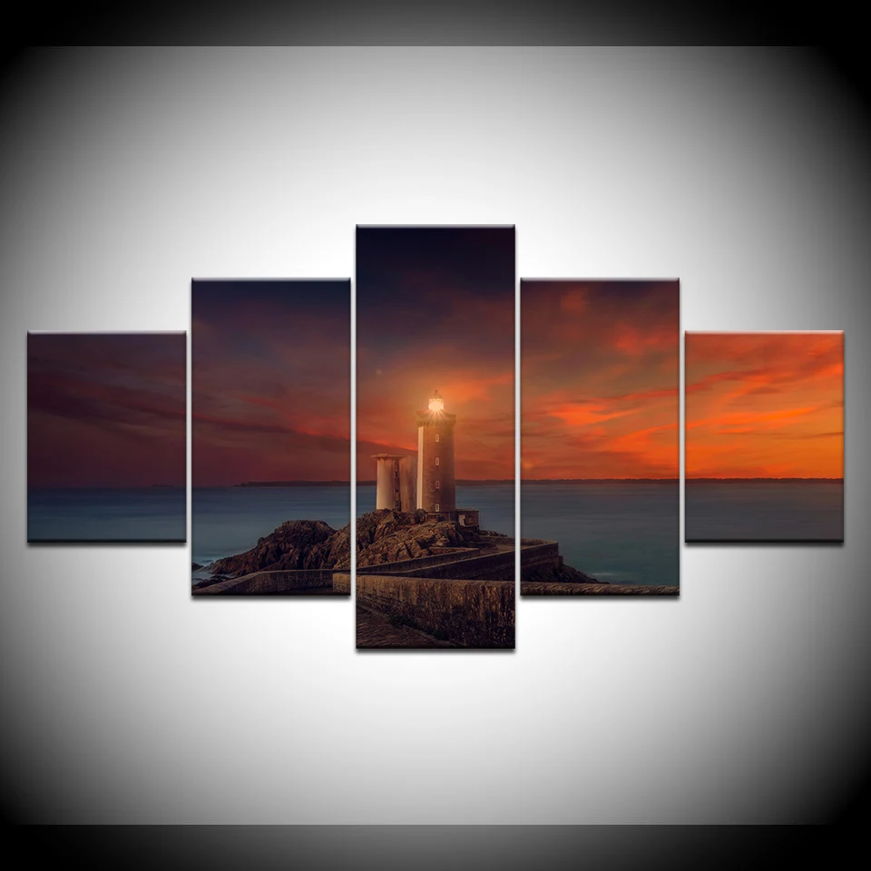 Картина на холсте морской светильник дом в ночное время пейзаж 5 шт. настенная