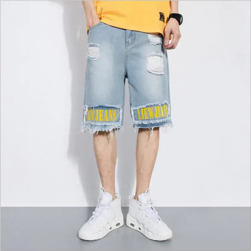 Мужской светильник синие джинсовые шорты новые летние рваные короткие джинсы