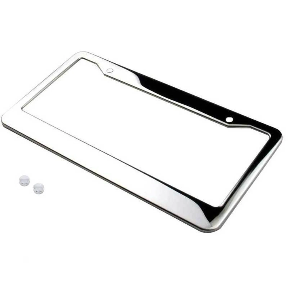 

2Pcs Chrome Stainless Steel Silver License Plate Frame Tag Cover+Screw Cap Car Plates