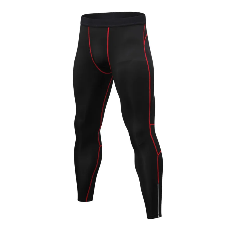 Black-red line Мужские Леггинсы для спортзала, новые мужские трико для бега, брюки, спортивная одежда, быстросохнущие, дышащие, Pro, компрессионные, для фитнеса, спортивные брюки XXL - Цвет: Black-red line