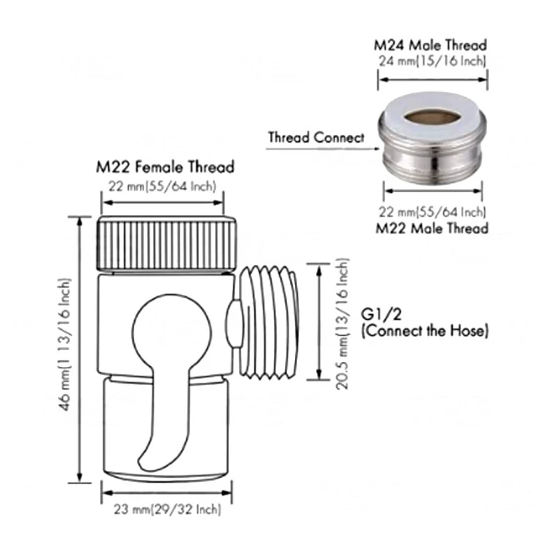 

Brass Sink Valve Diverter Faucet Splitter Kitchen Bathroom Sink Faucet Replacement Part Faucet to Hose Adapter M22 X M24
