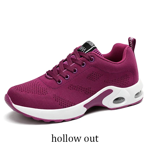 purple hollow out Женские кроссовки; повседневная женская обувь на платформе; дышащая спортивная обувь с сеткой; дышащая обувь на воздушной подушке; кроссовки на шнуровке; HVT623 - Цвет: purple hollow out