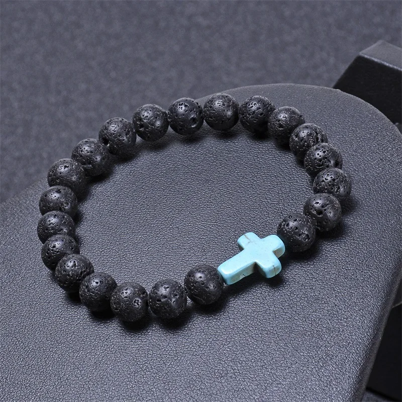 Модные мужские браслеты с бусинами из вулканического камня 8 мм|Плетеные