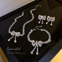 2020 new european and american fashion exaggerated personality set diamond bow necklace earrings bracelet set choker women