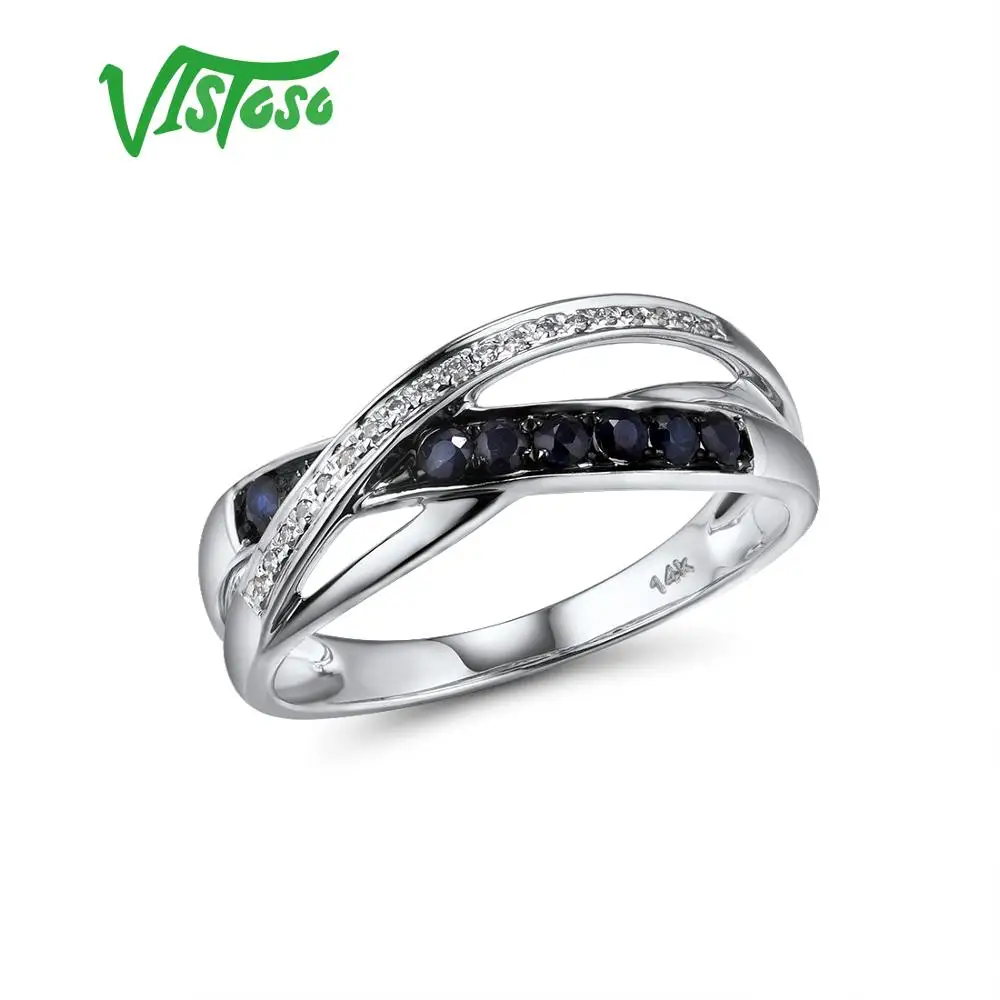 Женское золотое кольцо VISTOSO настоящее из белого золота 14 к 585 пробы с сапфиром