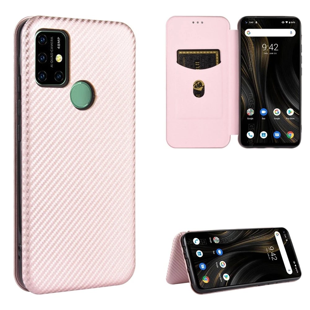 Для UMIDIGI Power 3 углеродное волокно текстура Магнитный горизонтальный Флип ТПУ PC из