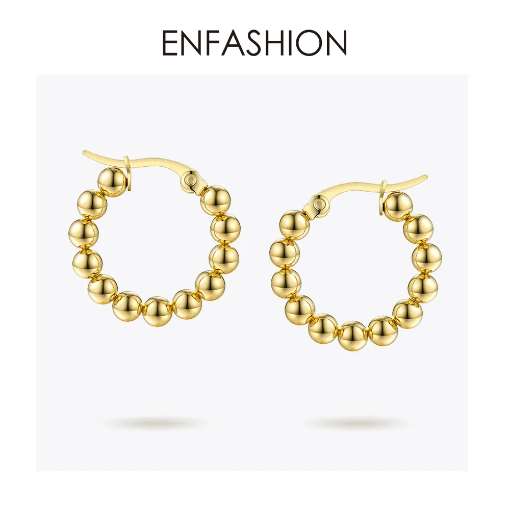 ENFASHION маленькие металлические серьги-кольца с шариком для женщин золотого цвета из нержавеющей стали большие круглые петлевые серьги Модные Ювелирные изделия Подарки 1060