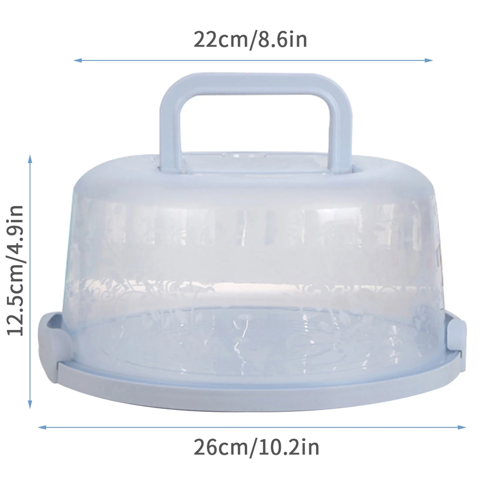 

Portable Cake Box Carrier Handle Container Pie Storage Cupcake Light Blue Round Transporting Lid Clip LockBox Baking Supplies