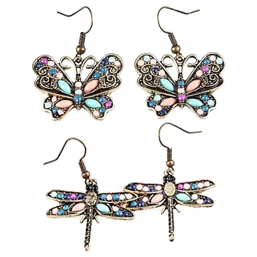 

50%HOTBohemian Women Butterfly Dragonfly Rhinestone Charm Hook Earrings Jewelry Gift