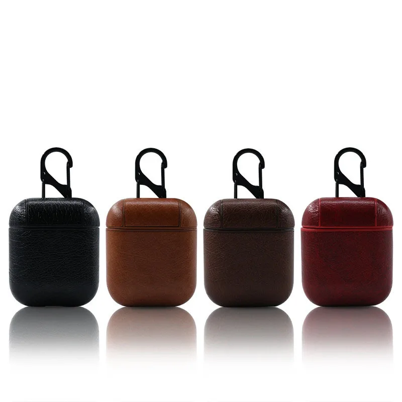 

For AirPods 2 Case Leather Bluetooth Wireless Earphone Case For Apple Airpods Leather Case Cover Funda Carabiner Hook