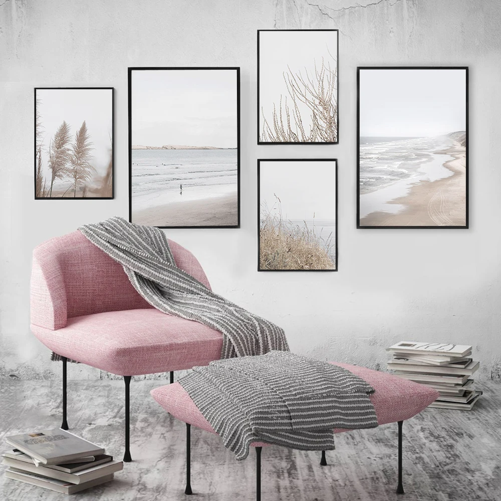 

Plants Natural Pampas Grass Posters and Prints seascape Pictures Landscape Coastal Wall Art Canvas Painting Living Room Decor