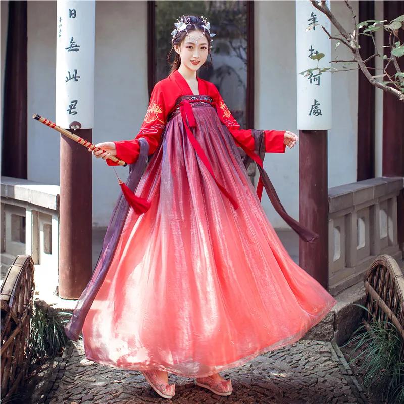 Красное сказочное платье Hanfu костюм для народного косплея наряд студенческого