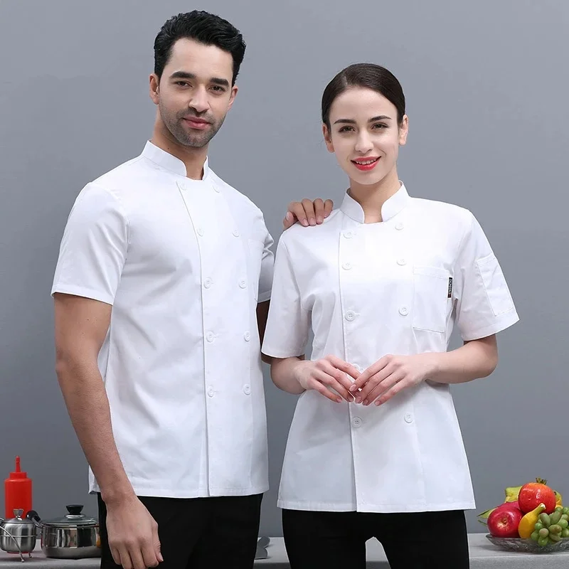 

Однотонная куртка шеф-повара, униформа шеф-повара для ресторана, кухни, с коротким рукавом, одежда для шеф-повара, для отеля, пекарни, кондите...