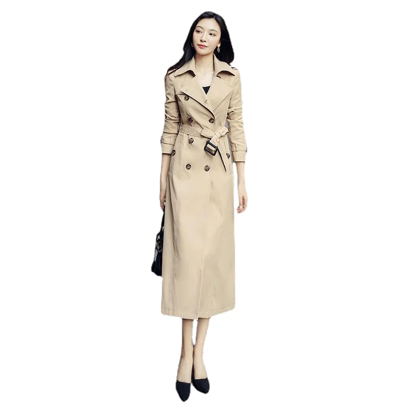 

Осенний винтажный женский длинный Тренч, Женская двубортная ветровка с поясом, Стильный тонкий однотонный тренчкот, Новинка