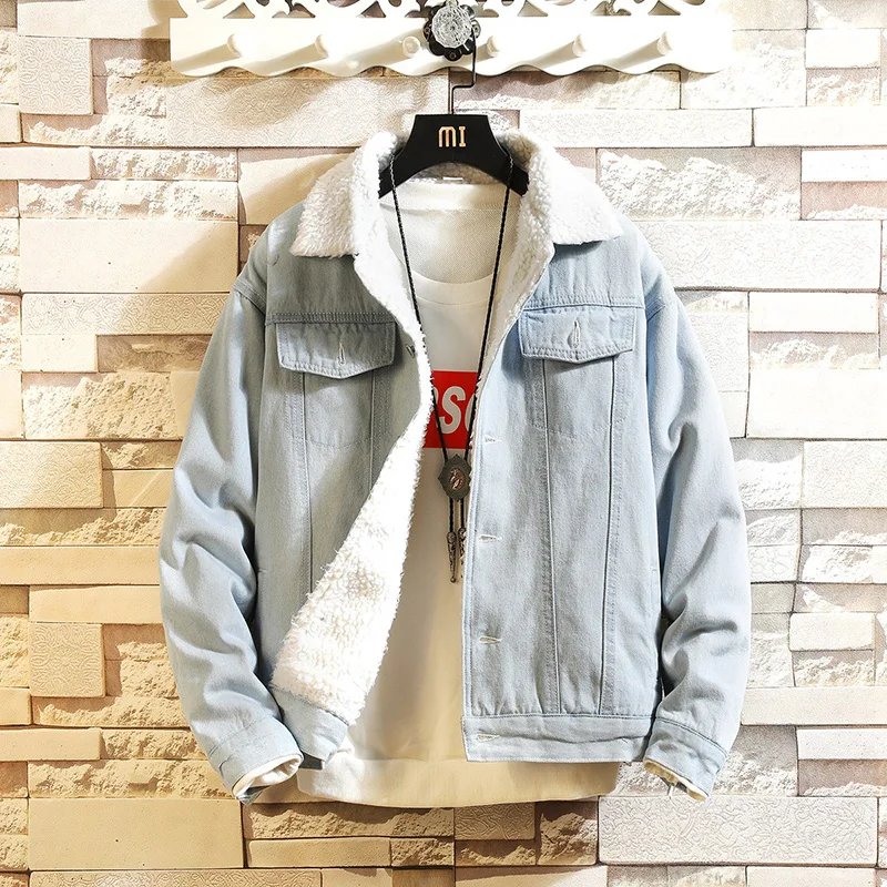 Мужская зимняя куртка джинсовая с дополнительным флисом и тяжелыми боковыми