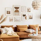 Настенная картина со сдержанными волнами, пляжной травой, тростницей, абстрактным геометрическим рисунком, настенный постер в скандинавском стиле для декора гостиной