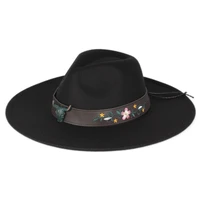 wholesale solid color flat wide brim women and men felt fedora hats vintage western cowboy caps for outdoor activities