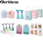 OurWarm бумажный пакет для конфет с животными, детские подарки на день рождения, слон, лама, конфета, коробка русалка, вечерние принадлежности в джунглях, детский душ, подарки DIY