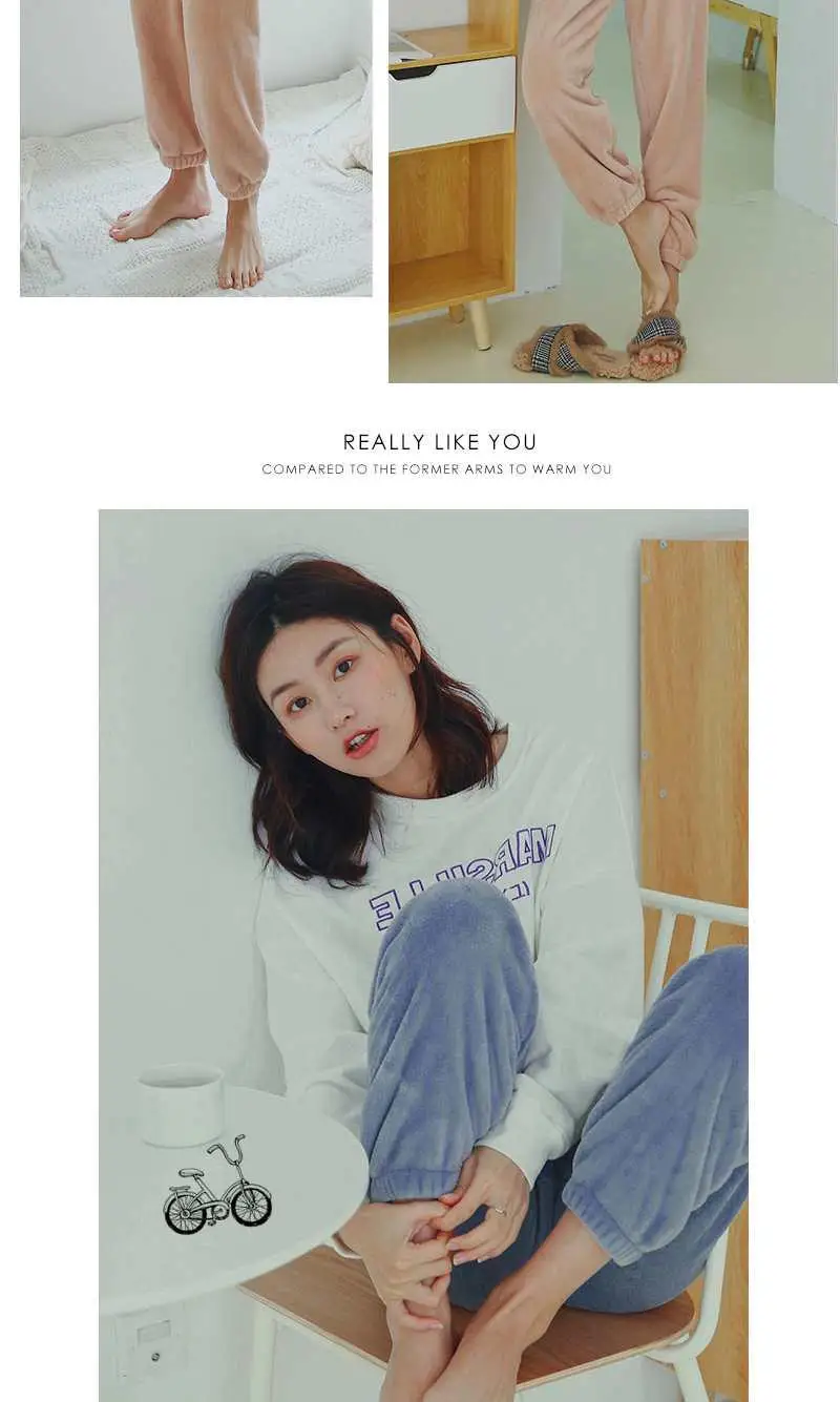 Vangull Winter Flannel Casual Pants Letter Embroidery Harem Pants New Warm Joggers Comfortable Elastic Waist Ankle-Length Pants