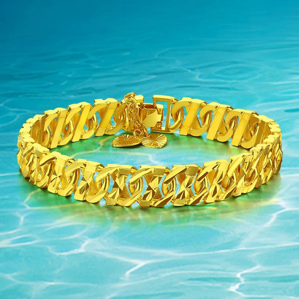 

Gold Bracelet Stamp Plating 24K Gold Men Jewelry Trendy 11MM 20CM Cuban Chain Bracelets For Men Wholesale