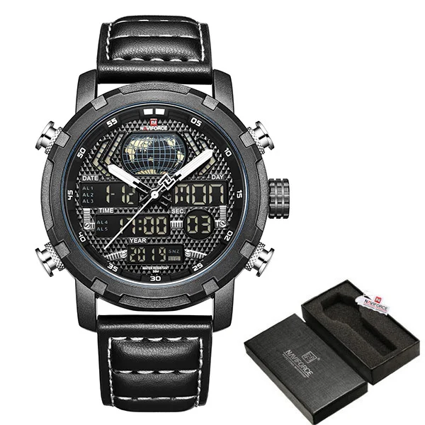 BlackWhiteWithBox NAVIFORCE Топ Бренд роскошные часы мужские цифровые аналоговые спортивные наручные часы военные из натуральной кожи мужские часы Relogio Masculino 9160 - Цвет: BlackWhiteWithBox