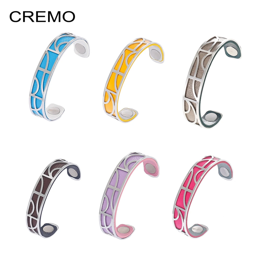 

Cremo 14MM Cuff Bangles Leather Bracelet Stainless Steel Women's Bangle Jewelry Pulseiras Holiday Gift