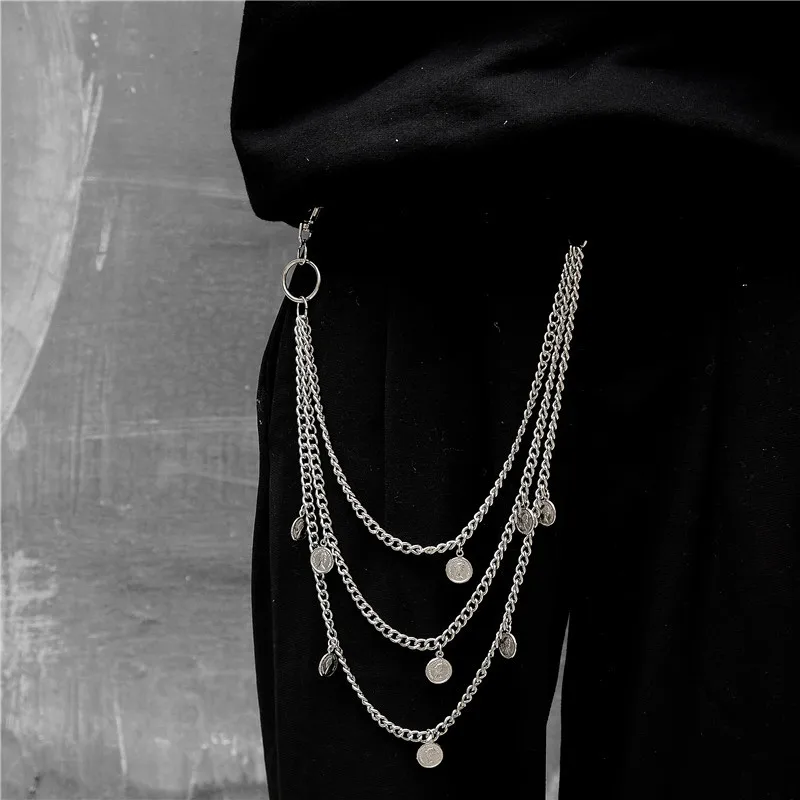 

2021 Trendy Punk Silver Color Multilayer Chain Boy Girls Waist Pants Chain Hip hop Portrait Pendant Trousers Keys Chain Jewelry