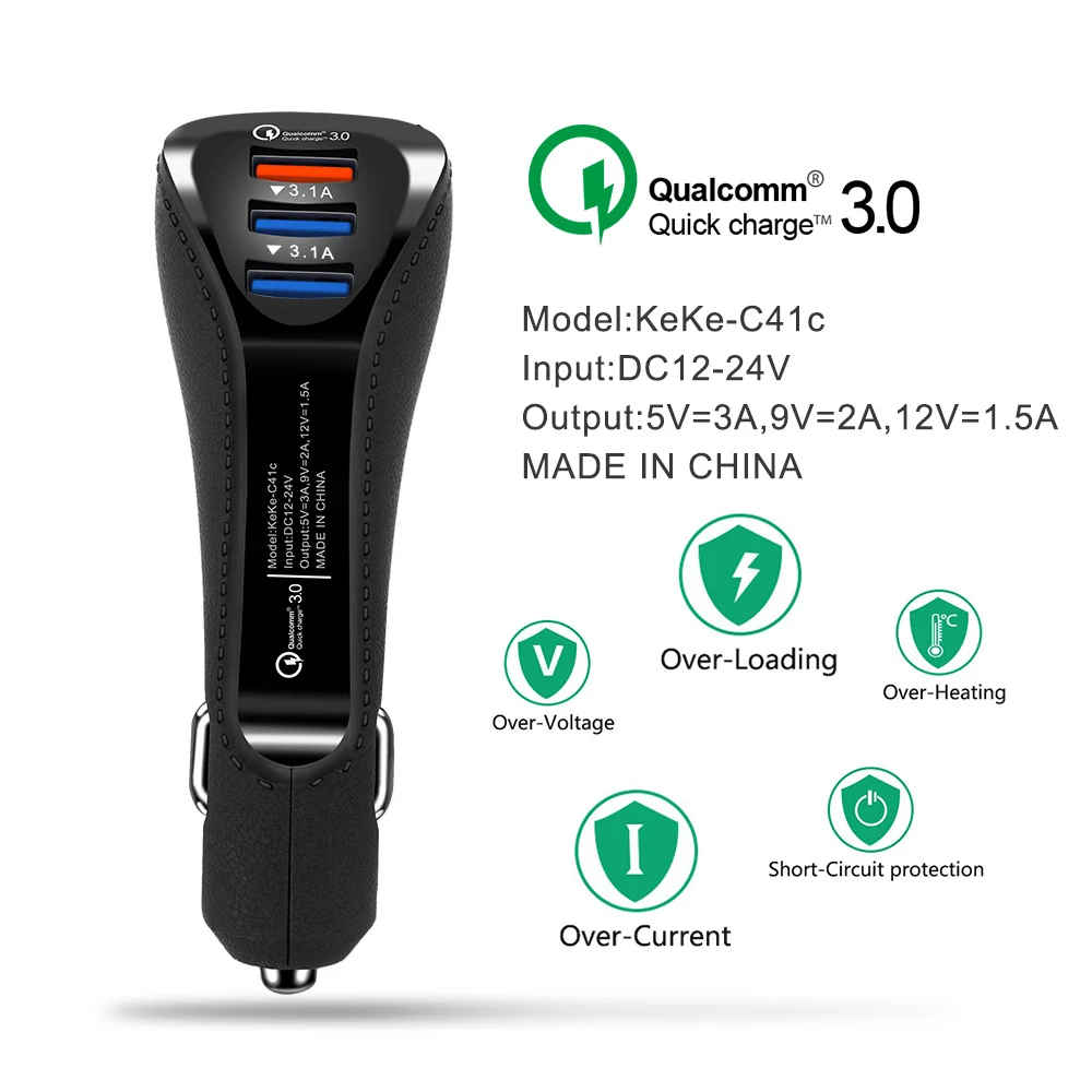 Новое быстрое зарядное устройство QC 3 0 3.1a USB с двумя портами автомобильное C тип