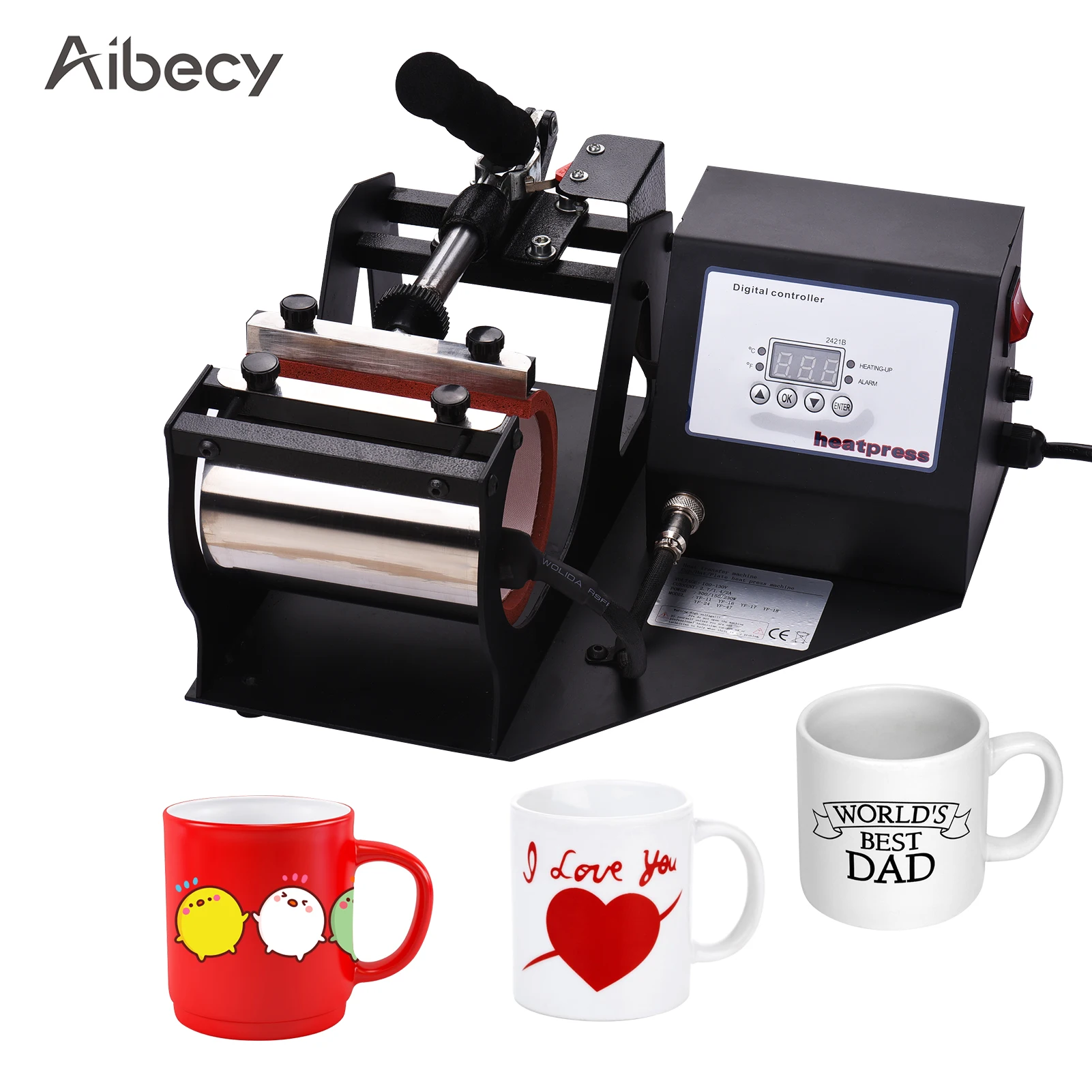 

Aibecy Adjustable Mug Heat Press Machine Heat Transfer Sublimation Printing DIY Machine with Digital Display for Mugs Cups