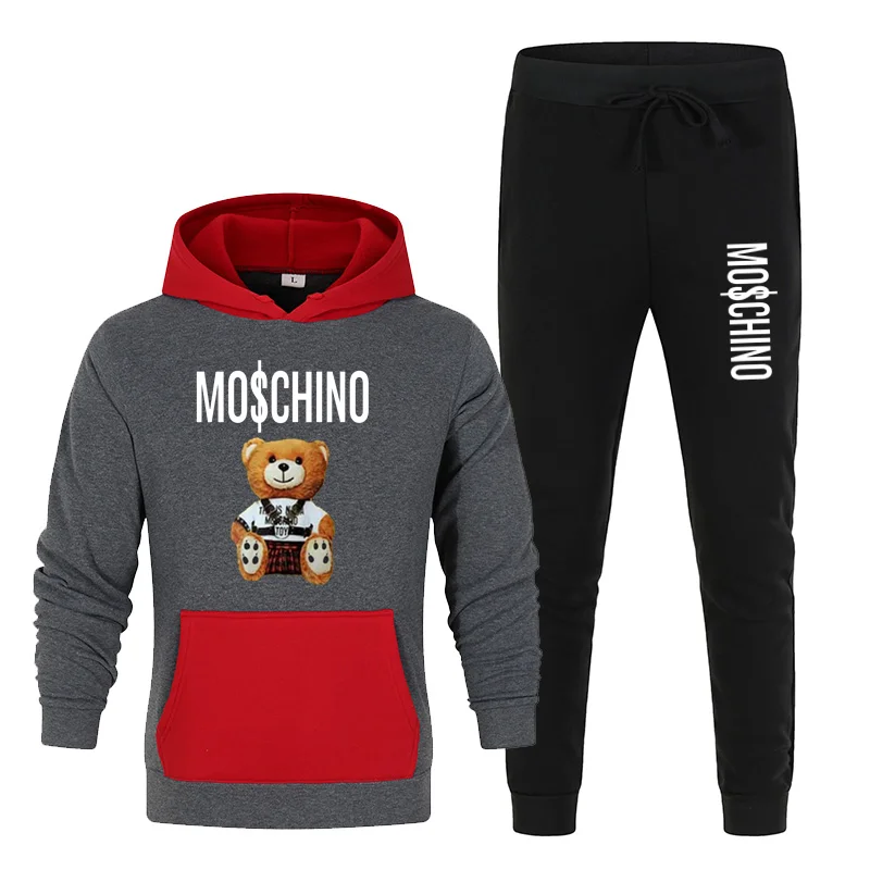 

2021 Men's Autumn and Winter Print Hoodie Applique Unisex Men's Casual Fashion Letter Bear Sweatshirt Set