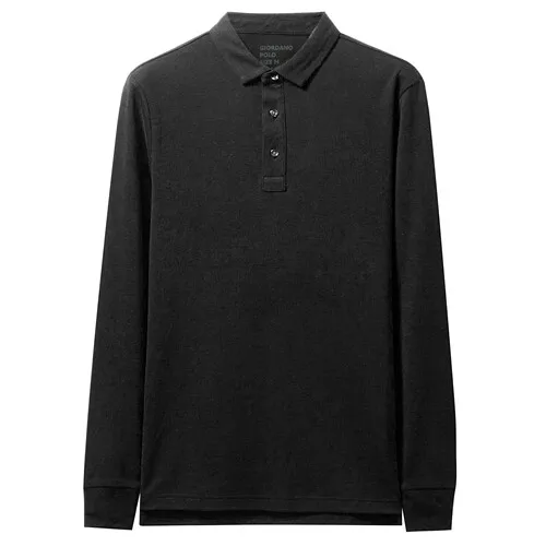 Giordano Мужская рубашка поло мужская плотная однотонная мужская рубашка-поло с длинными рукавами зимняя теплая тонкая мягкая хлопковая ткань 01019779 - Цвет: 09Black
