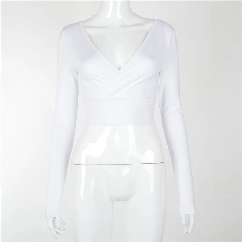 

FAKUNTN Sexy T-Shirt Top Women Clothing 2021 Autumn Winter Fashion New Female Long Sleeve Backless Slim Solid Tops Women T-Shirt
