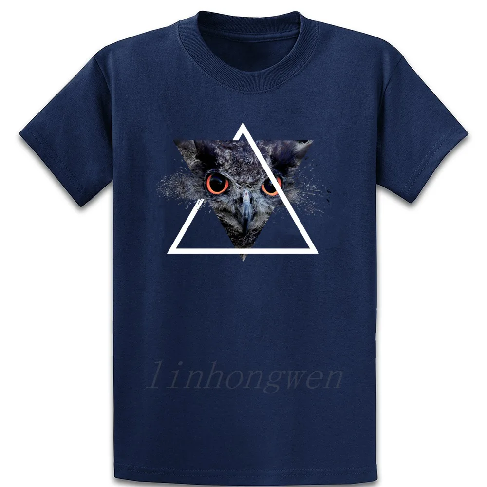 

Owl Geometry Triangles Gift Animal T Shirt Unique Interesting Casual Cotton Vintage Spring Autumn O-Neck Design Shirt