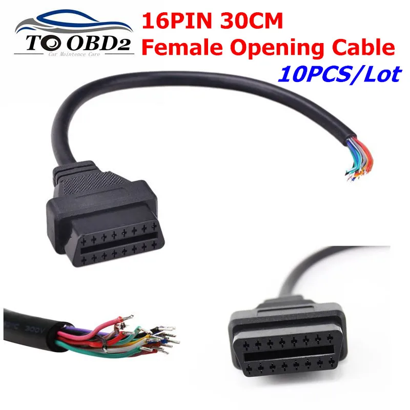 

10 шт./лот OBD2 16-контактный гнездовой разъем диагностический адаптер передачи открывающийся кабель OBD II OBD 2 16-контактный 30 см гнездовой удлинительный кабель