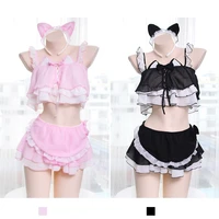 sexy lolita women anime lingerie set kawaii cat girls ruffles camisoles underwear set japan cosplay sleepwear night skirt